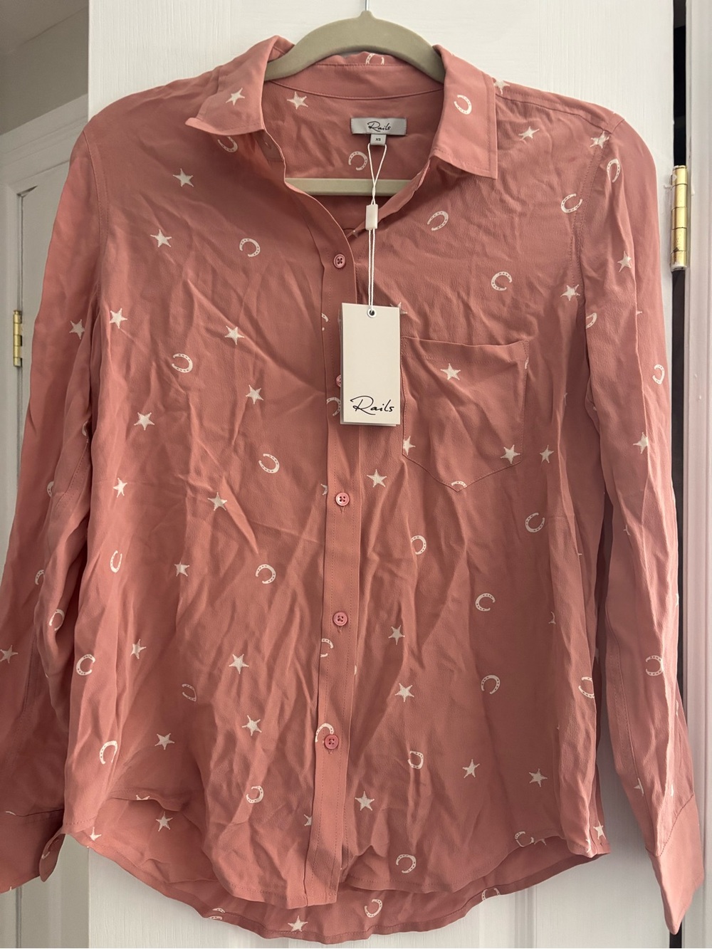 Rails Mauve Lucky Star Print Silk Button-Up Shirt